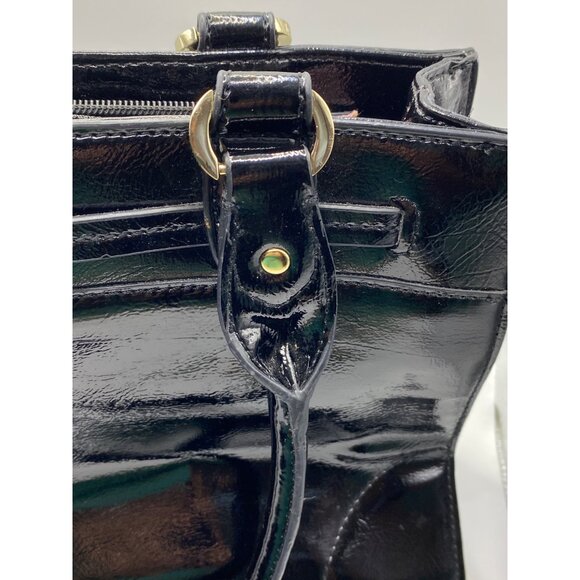 Black Patent Leather Liz Claiborne Handbag With Gold-Tone Hardware & Double Hand - Picture 11 of 16